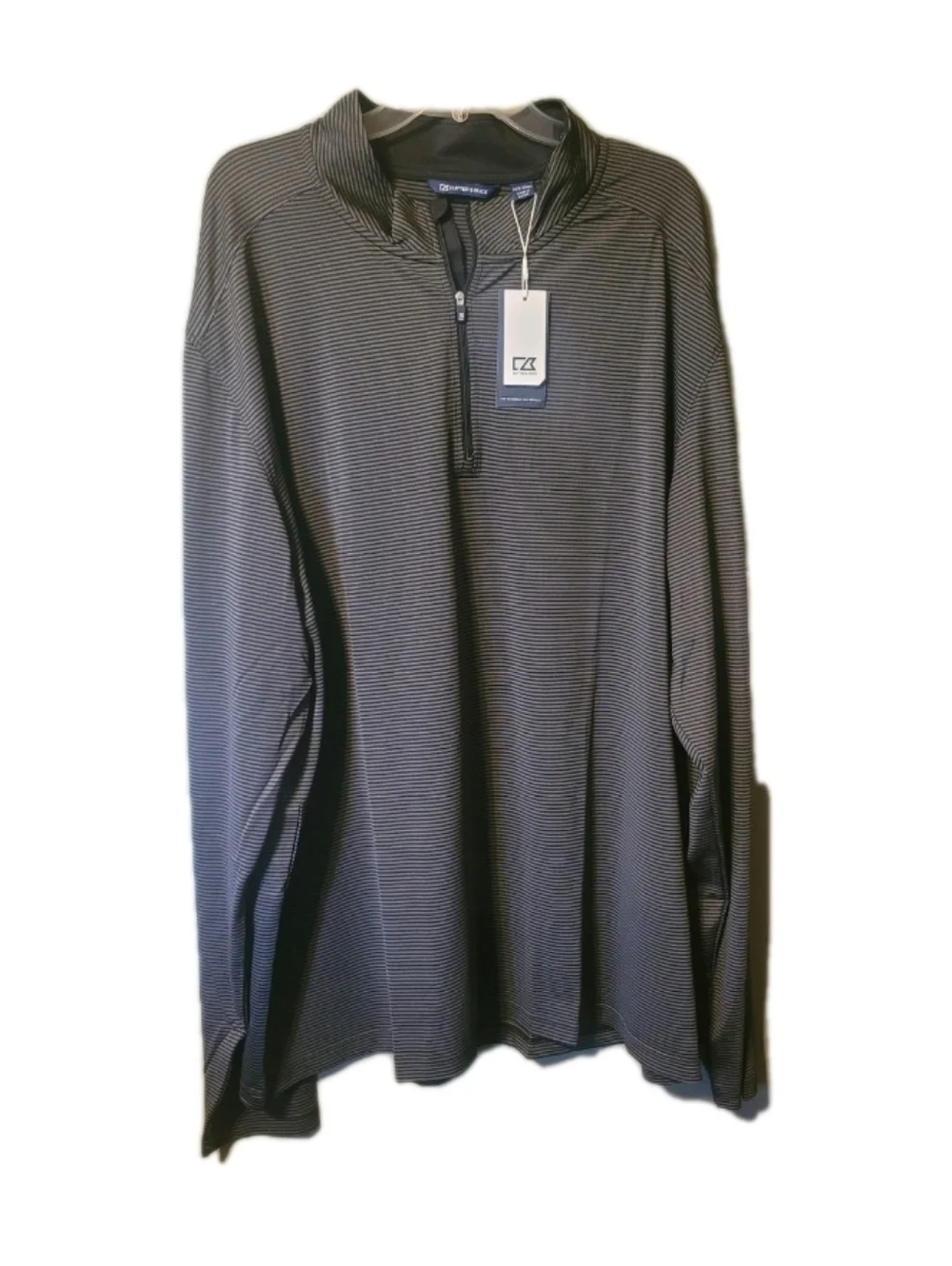 Cutter & Buck Quarter-Zip Pullover 3XT Black Gray Striped UV Protect NWT